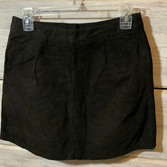 Stradivarius Black 100% Real Leather Button Up Mini Skirt - Size 28 - Picture 2 of 4